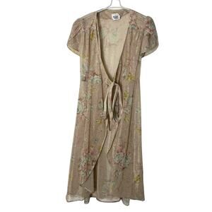 Tere Tereba for Malibu Media Vintage Floral Wrap Dress/Robe Glitter Pink S Small